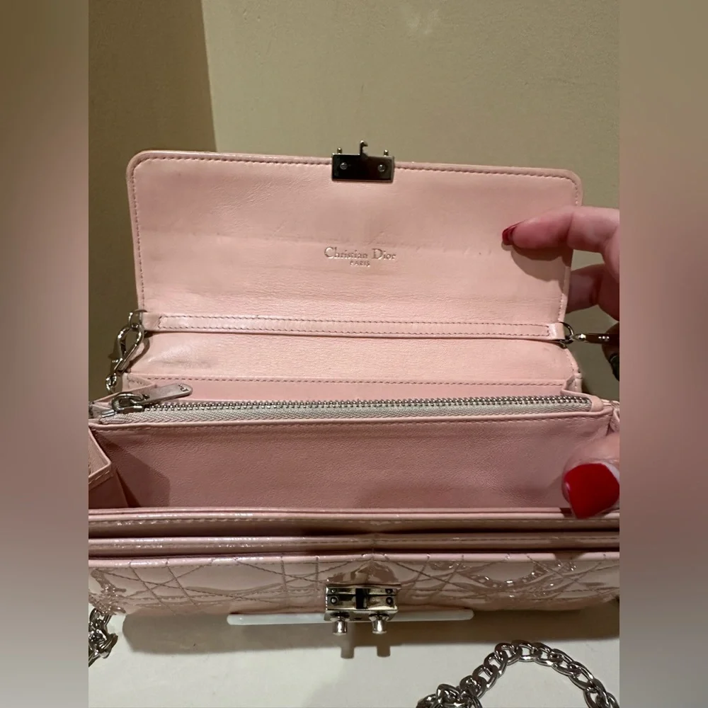 Dior Light Pink Lambskin Cannage Wallet on Chain